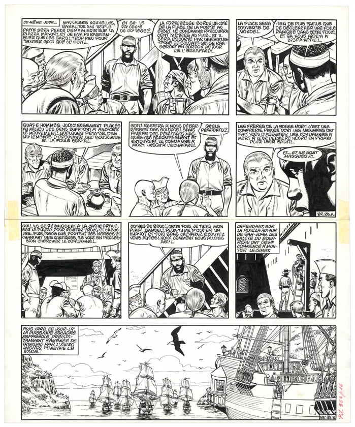 Planche noir et blanc, Barbe-Rouge, Barbe-Rouge à la rescousse (T.13), Victor Hubinon