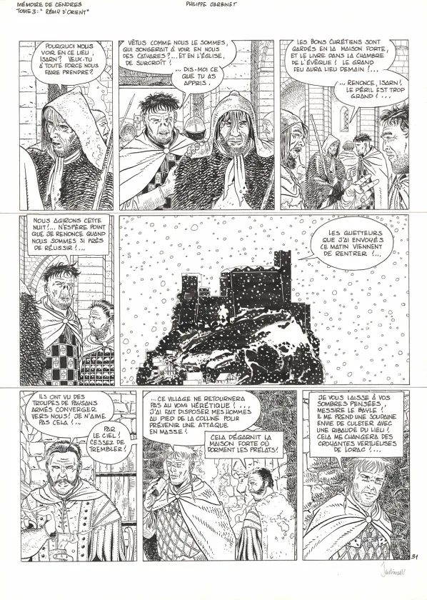 Black and white original page, Mémoires de Cendres, Rémy d'Orient (T.3), Philippe Jarbinet