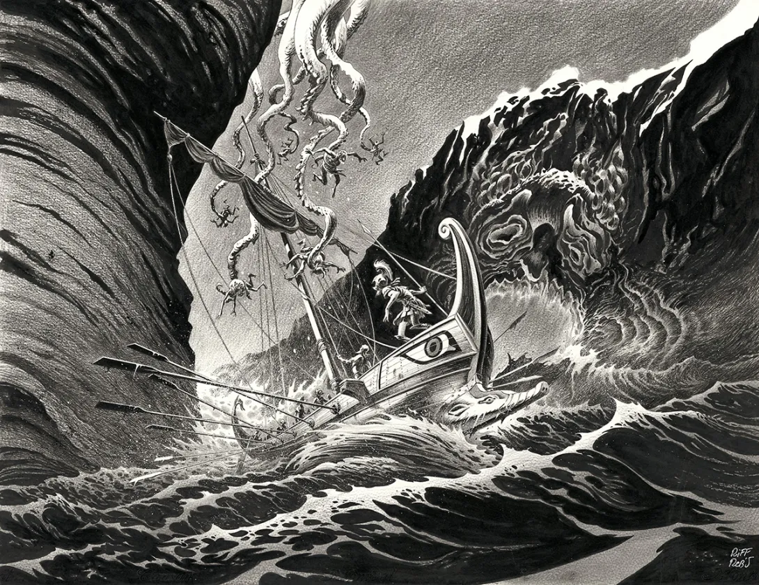 Black and white illustration,  Riff Reb's