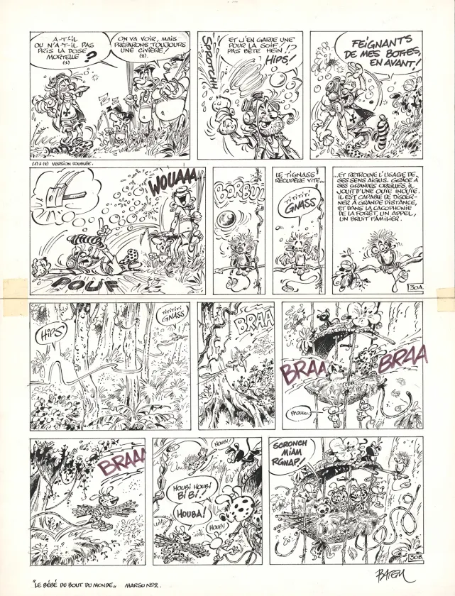 Planche noir et blanc, Le Marsupilami, Le Bébé du bout du monde (T.2),  Batem