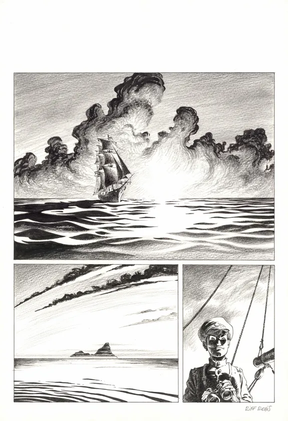 Planche noir et blanc, Hommes à la mer,  Riff Reb's
