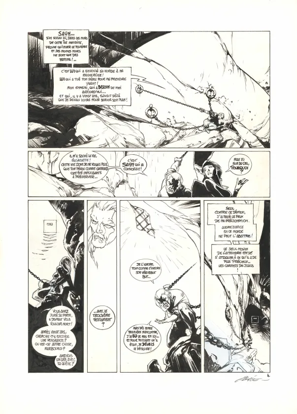 Black and white original page, Le Troisième Testament, Luc ou le souffle du taureau (T.3), Alex Alice