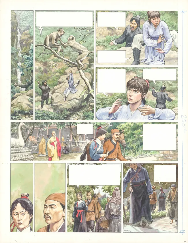 Colored original page, Le Moine fou, Le monastère du miroir précieux (T.5),  Vink