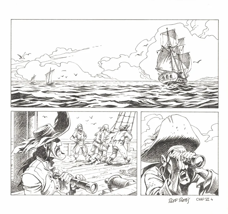 Planche noir et blanc, Kernok le pirate,  Riff Reb's