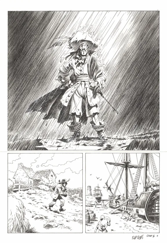 Planche noir et blanc, Kernok le pirate,  Riff Reb's