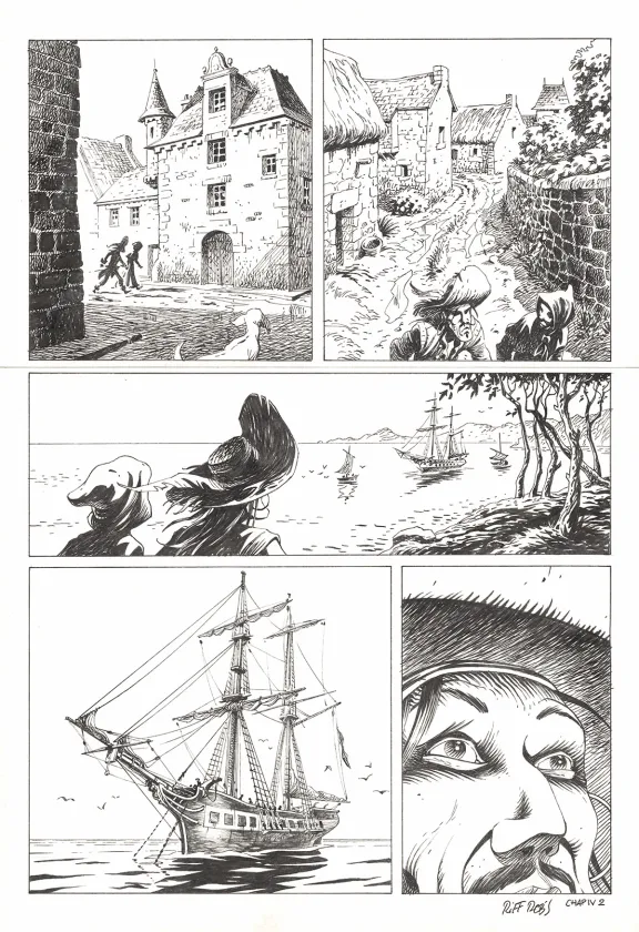 Planche noir et blanc, Kernok le pirate,  Riff Reb's