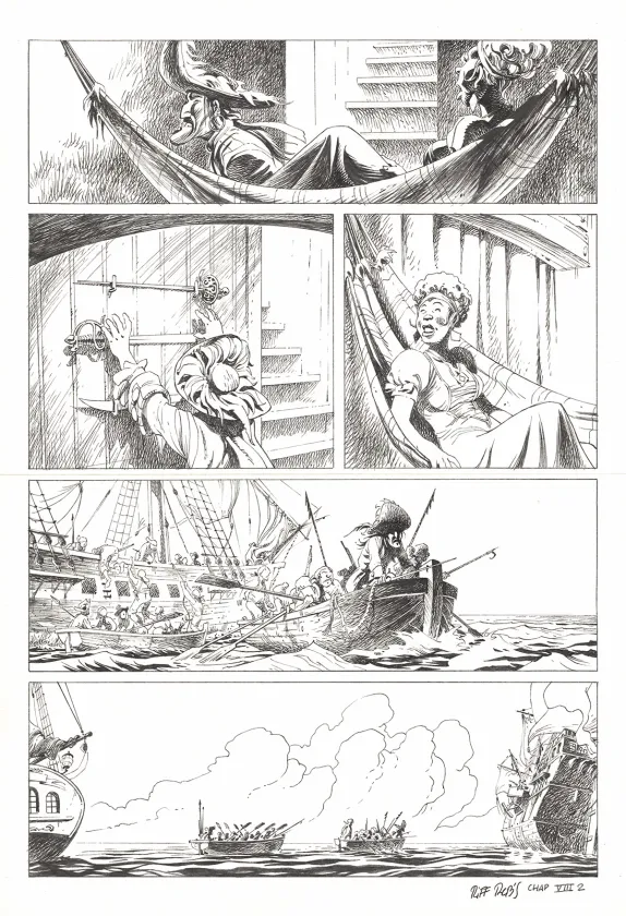 Planche noir et blanc, Kernok le pirate,  Riff Reb's