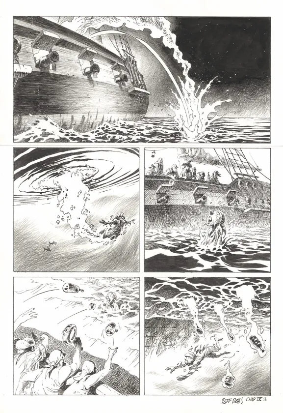Planche noir et blanc, Kernok le pirate,  Riff Reb's