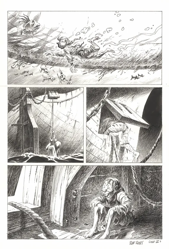 Black and white original page, Kernok le pirate,  Riff Reb's