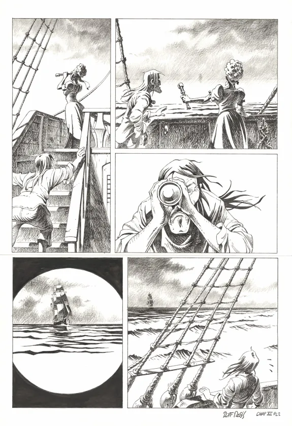 Black and white original page, Kernok le pirate,  Riff Reb's