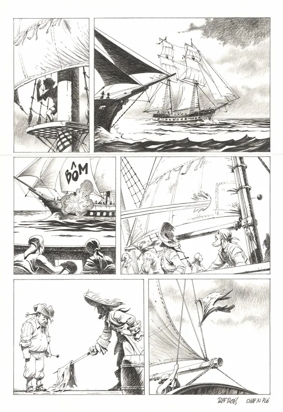 Planche noir et blanc, Kernok le pirate,  Riff Reb's