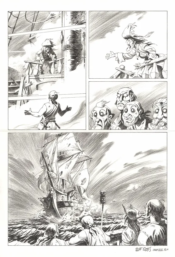 Planche noir et blanc, Kernok le pirate,  Riff Reb's