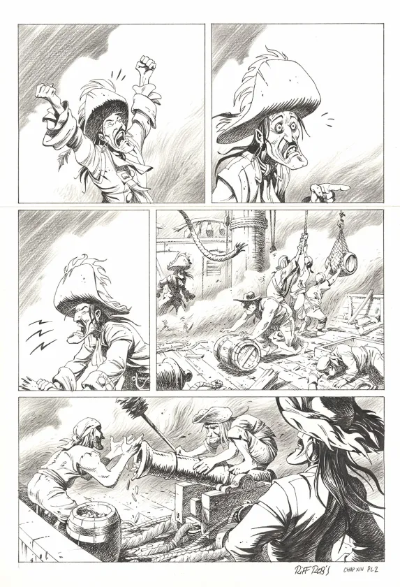 Planche noir et blanc, Kernok le pirate,  Riff Reb's