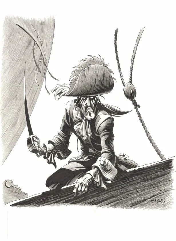 Illustration noir et blanc, Kernok le pirate,  Riff Reb's