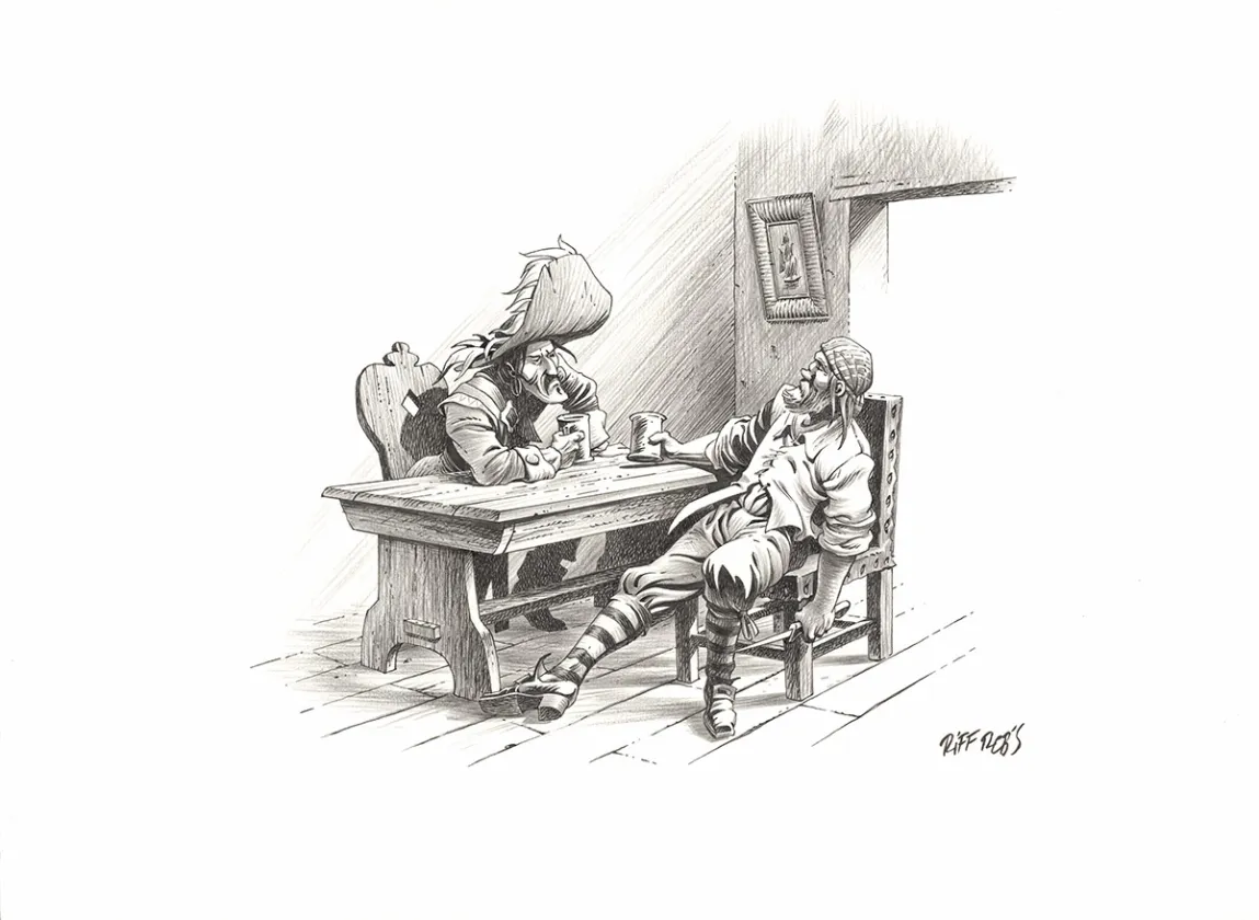 Illustration noir et blanc, Kernok le pirate,  Riff Reb's