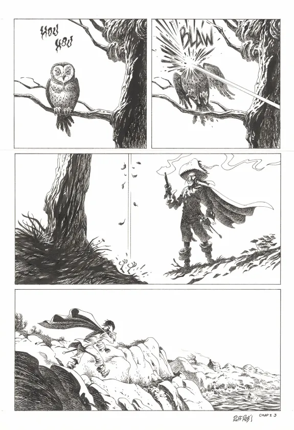 Planche noir et blanc, Kernok le pirate,  Riff Reb's