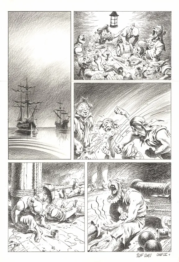 Planche noir et blanc, Kernok le pirate,  Riff Reb's