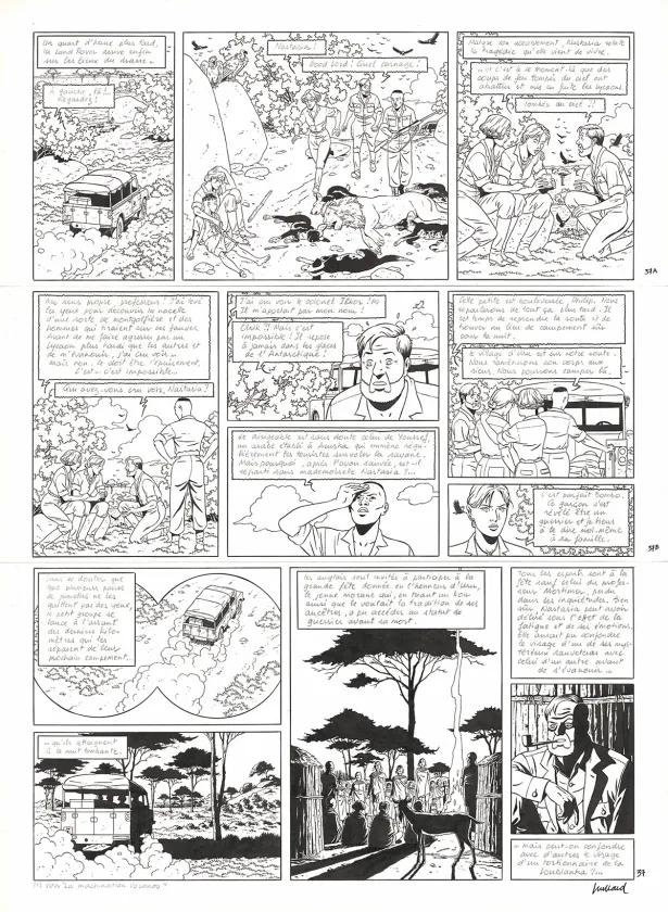 Black and white original page, Blake et Mortimer, Le Sanctuaire du Gondwana (T.18), André Juillard