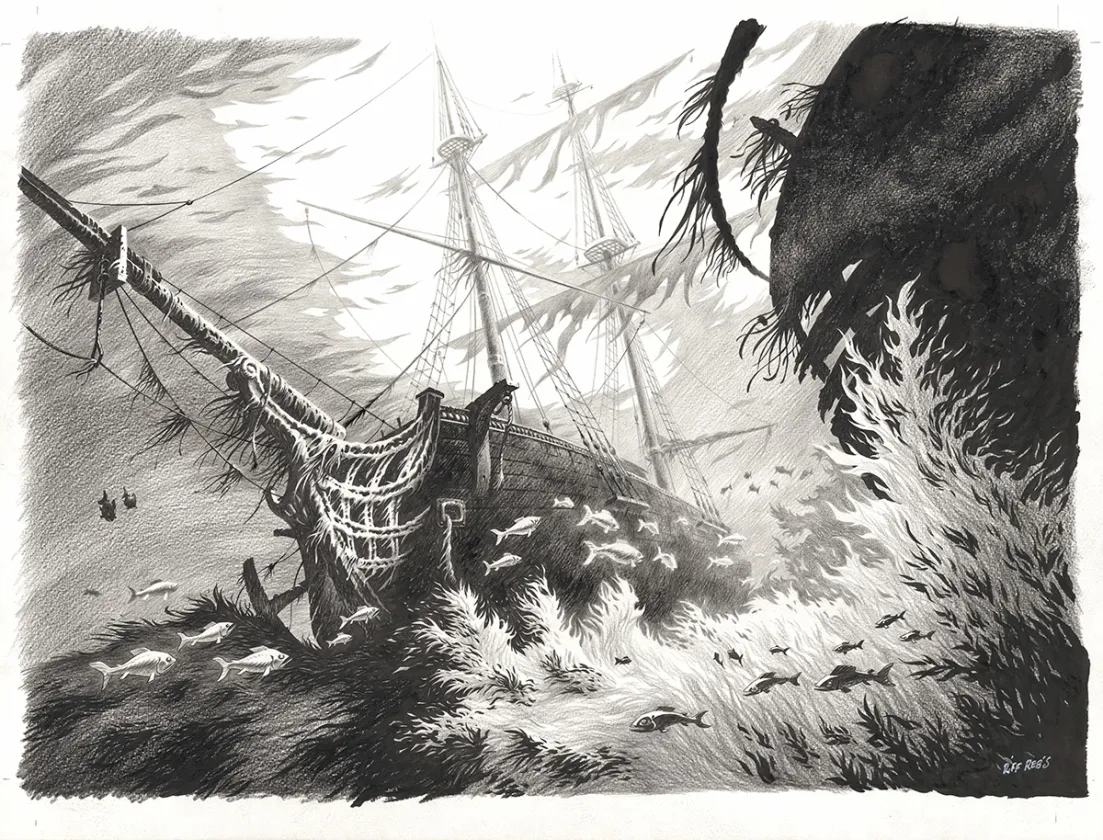 Illustration noir et blanc, Kernok le pirate,  Riff Reb's