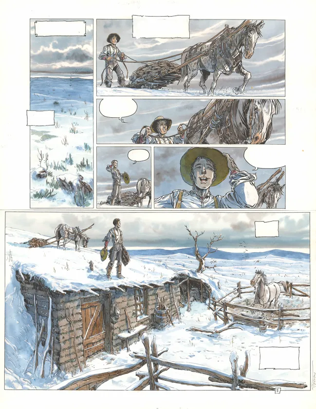Colored original page, La Piste des Ombres, Trois tombes (T.2), Tiburce Oger