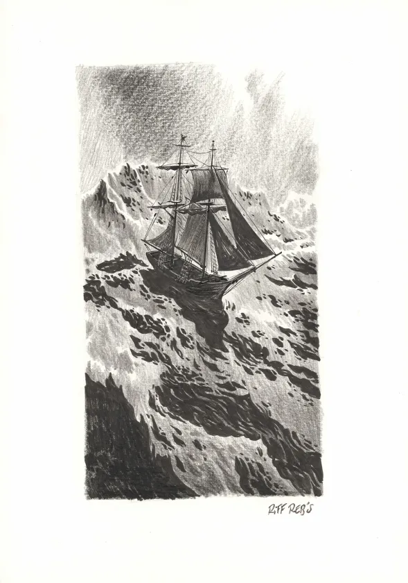 Illustration noir et blanc, Kernok le pirate,  Riff Reb's