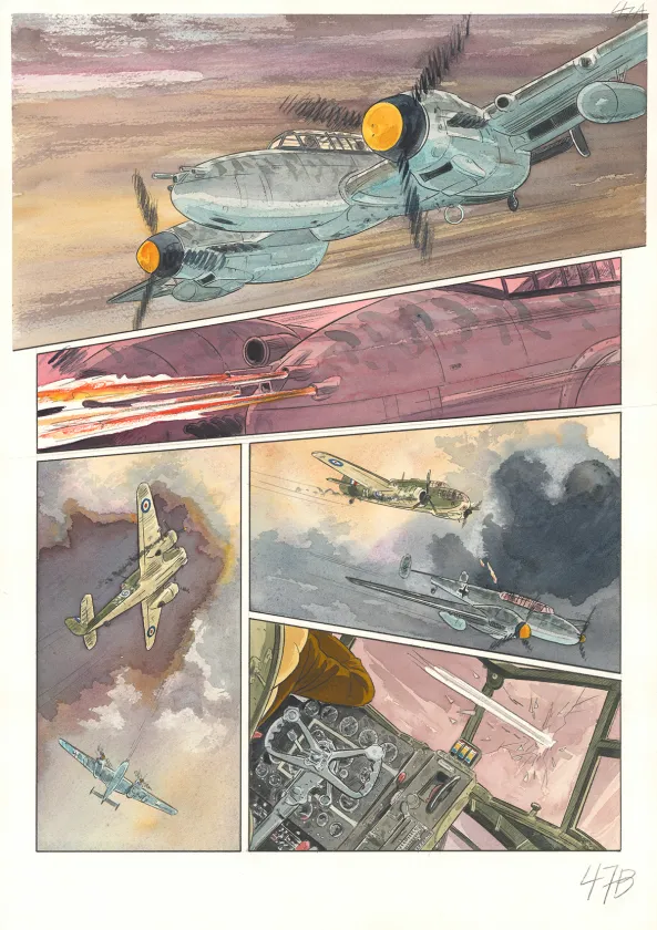 Colored original page, Ciel d'orages, London burning (T.1),  Warnauts et Raives
