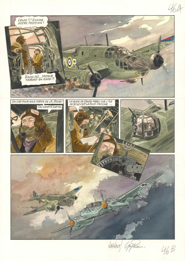 Colored original page, Ciel d'orages, London burning (T.1),  Warnauts et Raives
