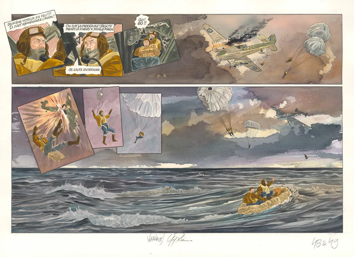 Colored original page, Ciel d'orages, London burning (T.1),  Warnauts et Raives