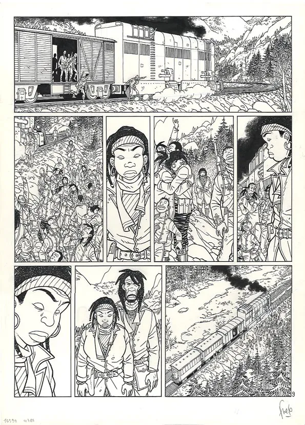 Planche noir et blanc, Rails, Face à face (T.4), Fred Simon