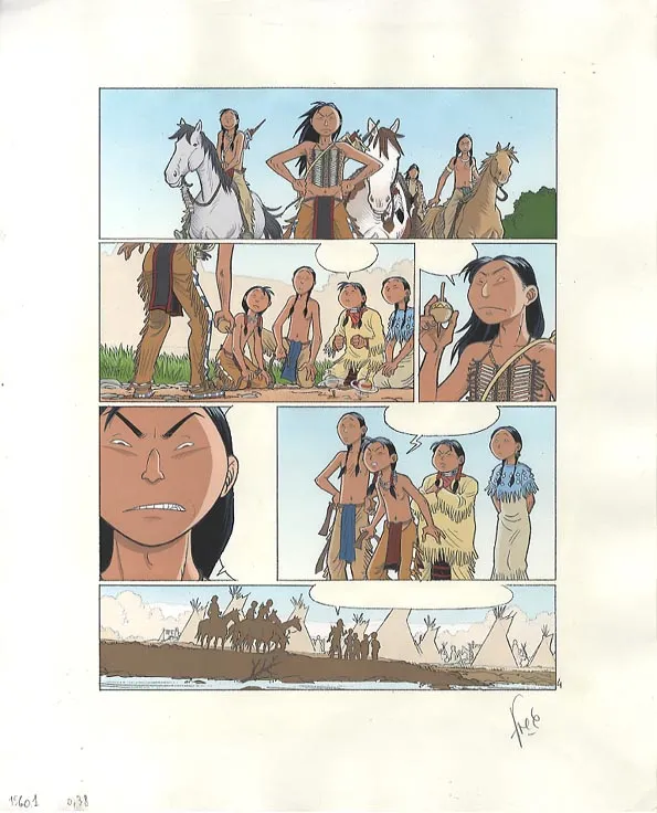 Colored original page, Popotka le petit sioux, La leçon d'Iktomi (T.1), Fred Simon