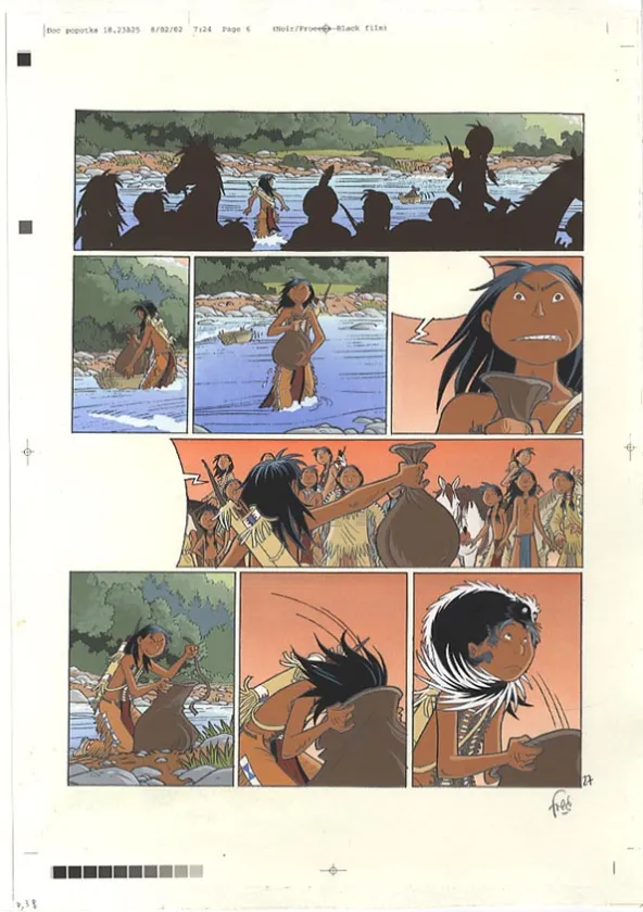 Colored original page, Popotka le petit sioux, La leçon d'Iktomi (T.1), Fred Simon