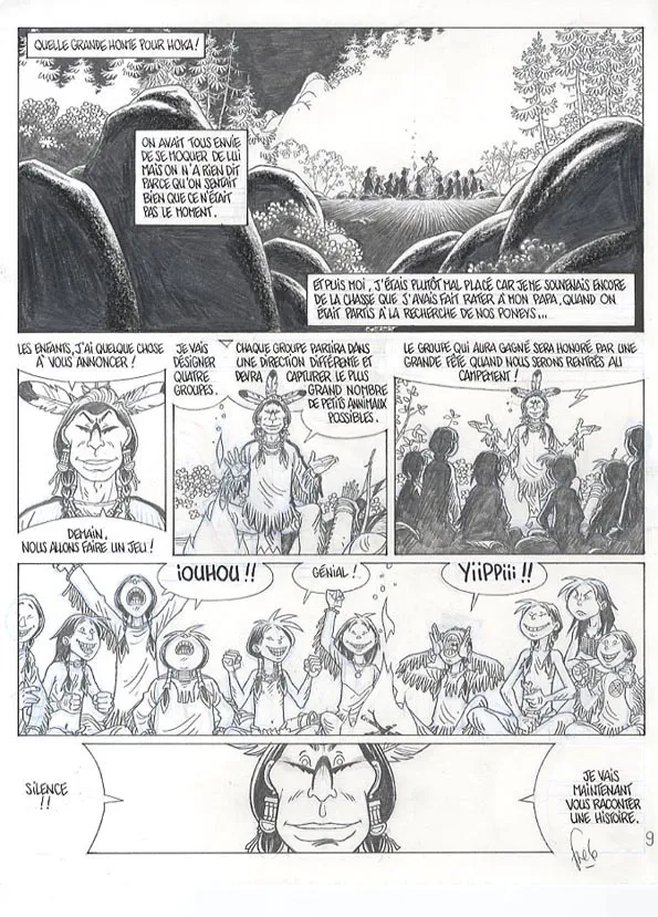 Black and white original page, Popotka le petit sioux, Susweca et les aigles (T.5), Fred Simon