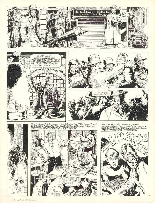 Black and white original page, Louis la Guigne, Le jour des faucons (T.4), Jean-Paul Dethorey