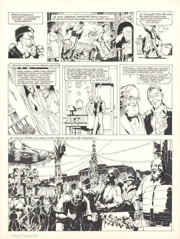 Black and white original page, Louis la Guigne, L'escouade pourpre (T.5), Jean-Paul Dethorey