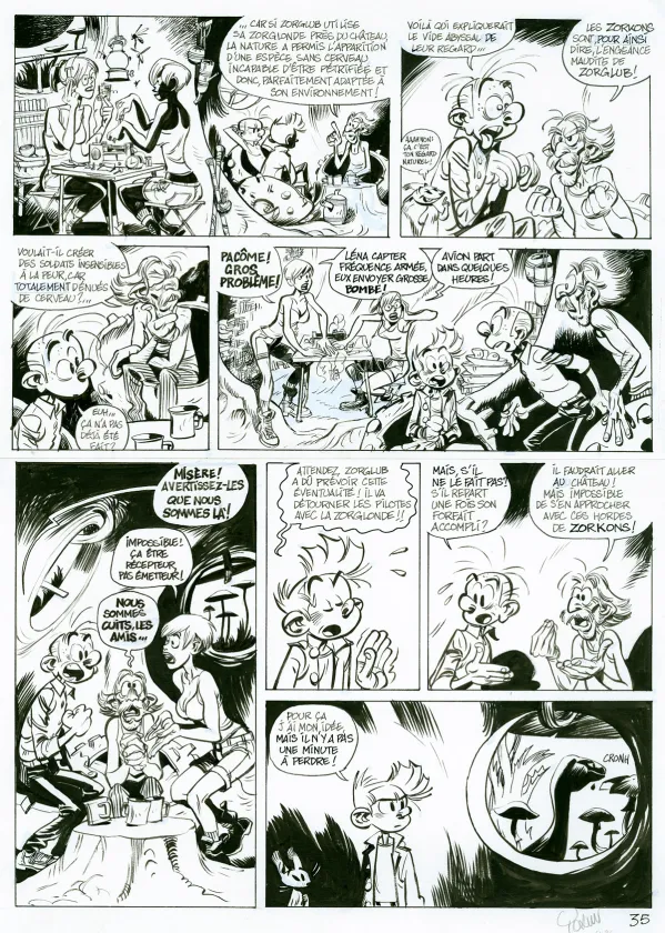 Planche noir et blanc, Spirou et Fantasio, Alerte aux Zorkons (T.51),  Yoann