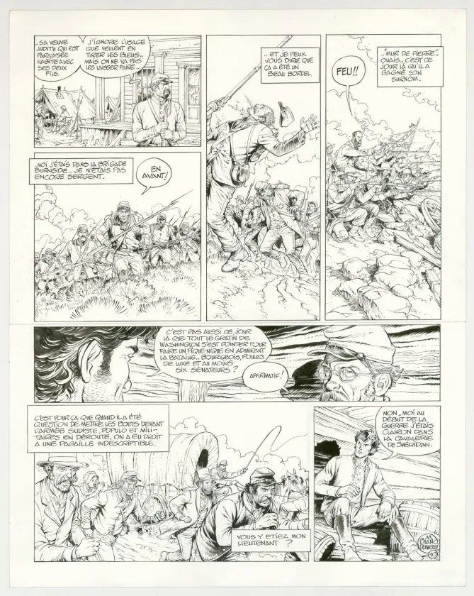 Planche noir et blanc, La Jeunesse de Blueberry, Gettysburg (T.20), Michel Blanc-Dumont