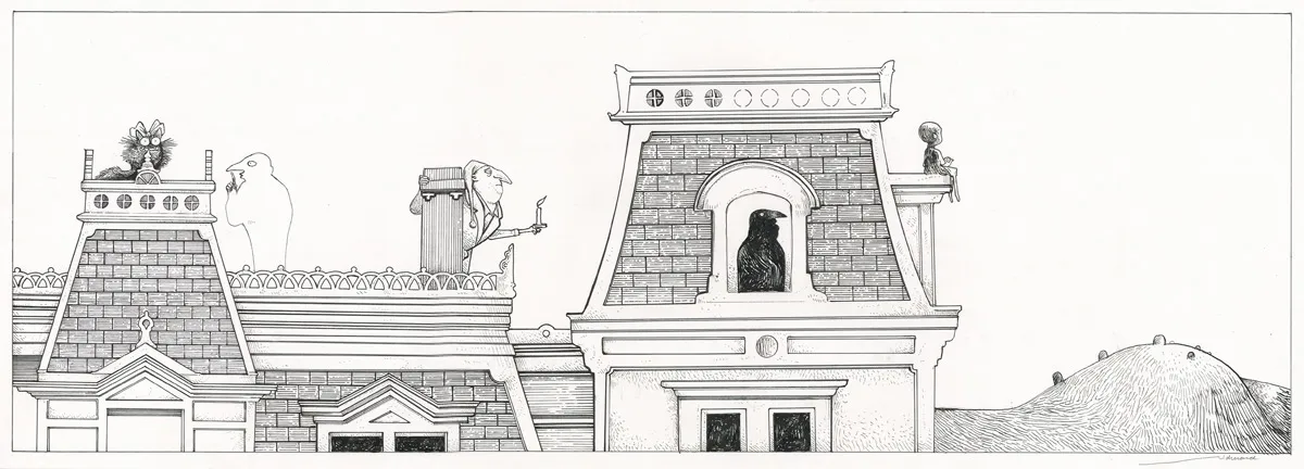 Black and white illustration, L'Étrange Réveillon, Lionel Richerand