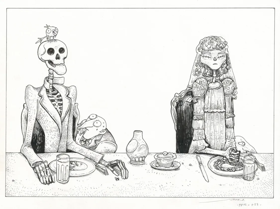Illustration noir et blanc, L'Étrange Réveillon, Lionel Richerand