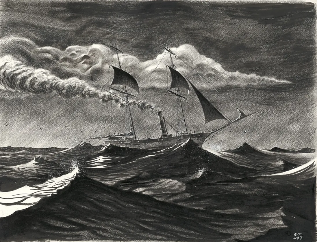 Illustration noir et blanc, Le Loup des mers,  Riff Reb's
