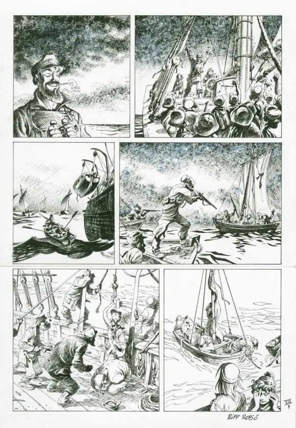 Planche noir et blanc, Le Loup des mers,  Riff Reb's
