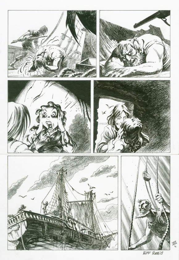 Planche noir et blanc, Le Loup des mers,  Riff Reb's