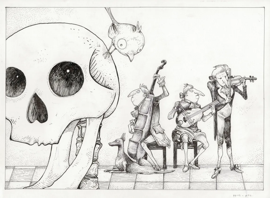 Illustration noir et blanc, L'Étrange Réveillon, Lionel Richerand