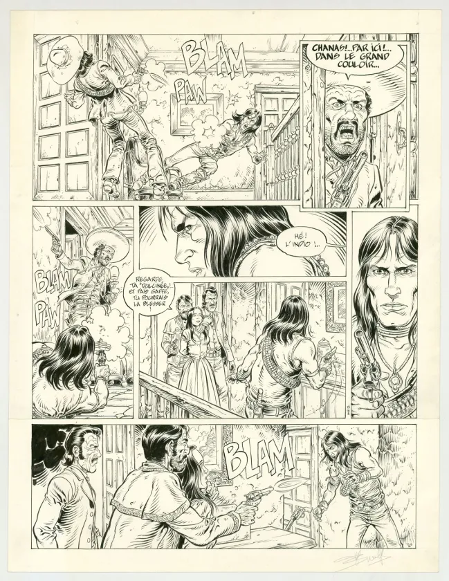 Black and white original page, Durango, La proie des chacals (T.10), Yves Swolfs