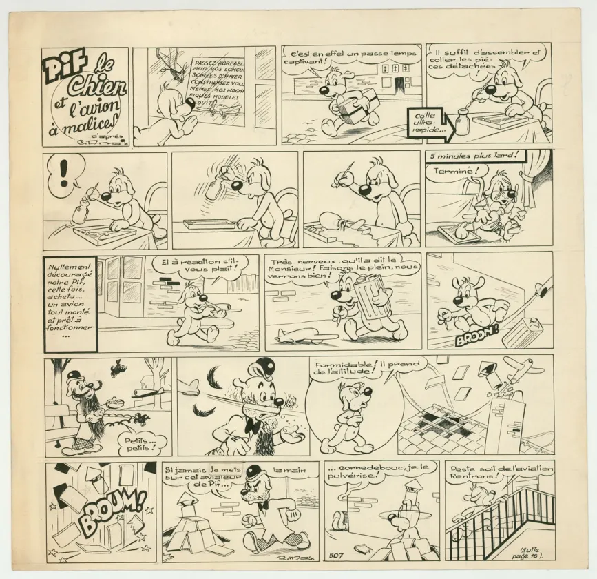 Planche noir et blanc, Pif le chien,  Rmas