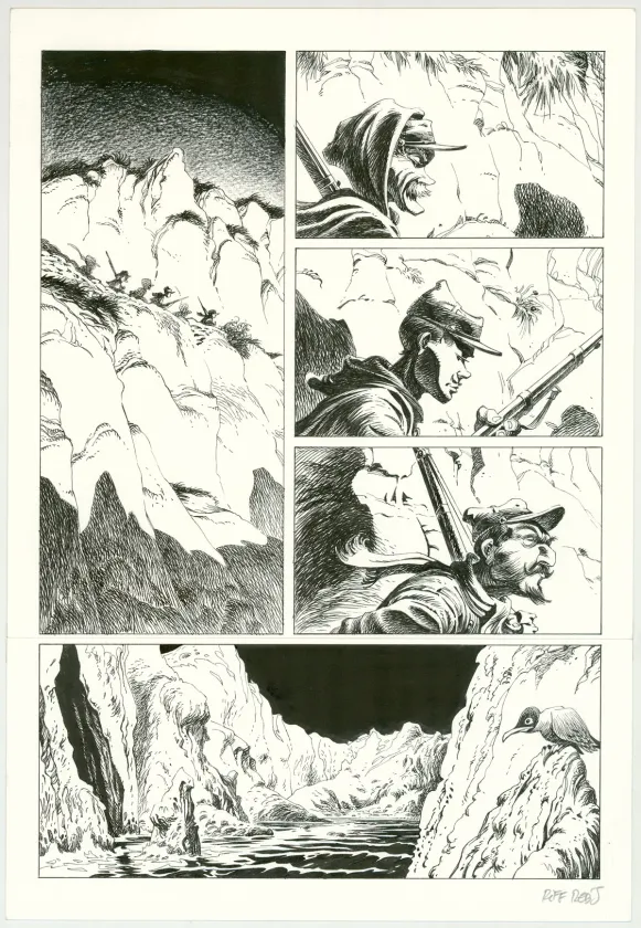 Planche noir et blanc, Hommes à la mer,  Riff Reb's