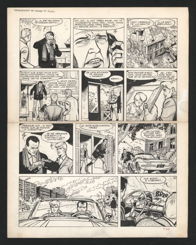 Black and white original page, Ric Hochet, Traquenard au Havre (T.1),  Tibet
