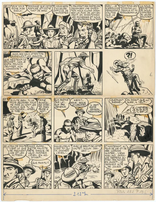 Black and white original page, Tiger Joe, La Piste de l'Ivoire (T.2), Victor Hubinon