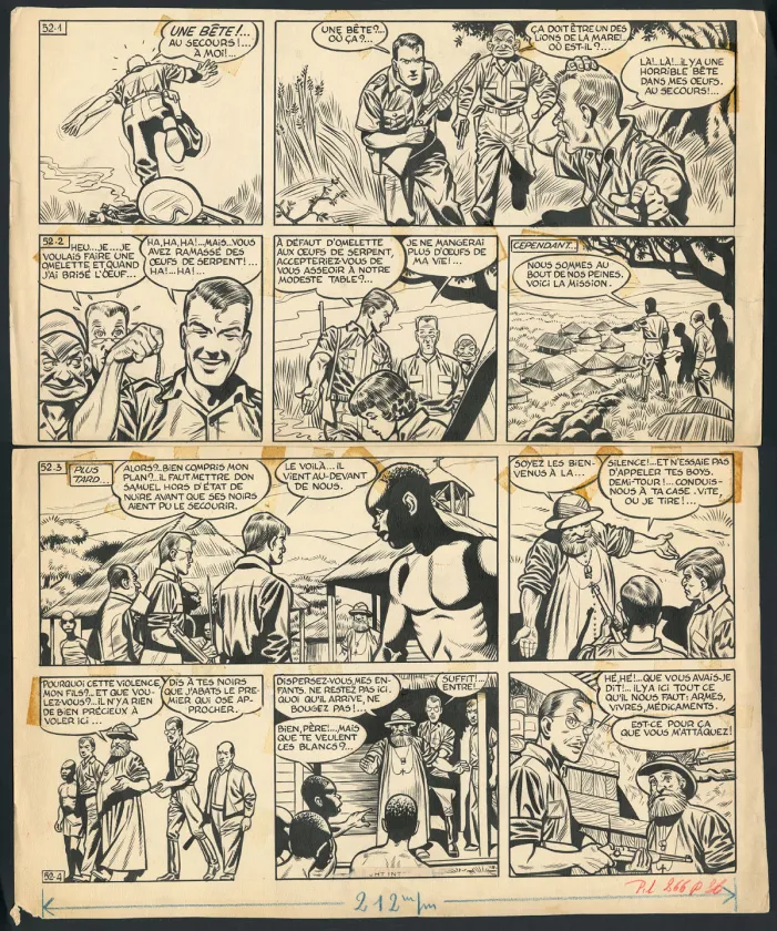 Black and white original page, Tiger Joe, La Piste de l'Ivoire (T.2), Victor Hubinon