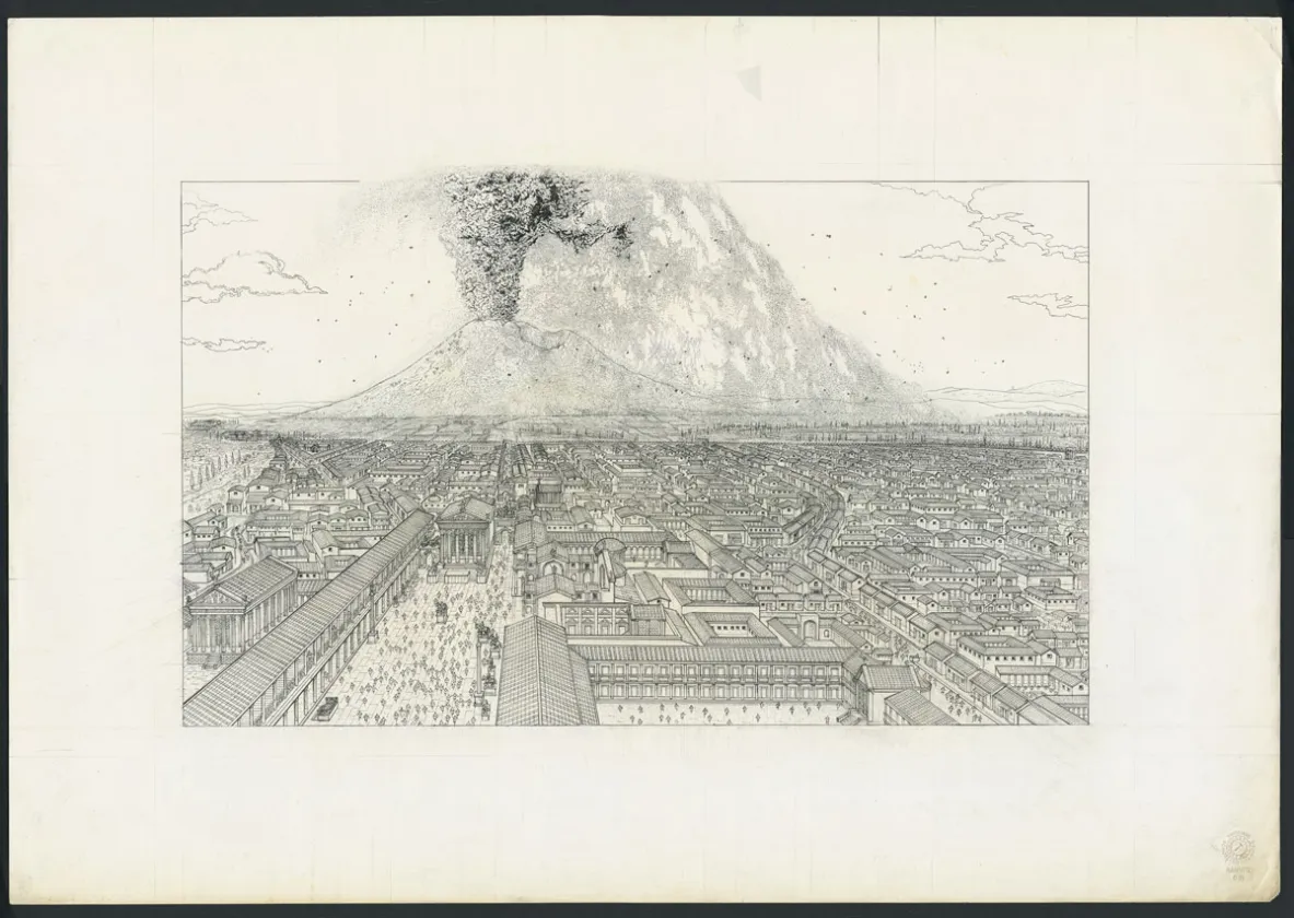 Black and white illustration, Pompeï, tome 2 (T.2), Marc Henniquiau