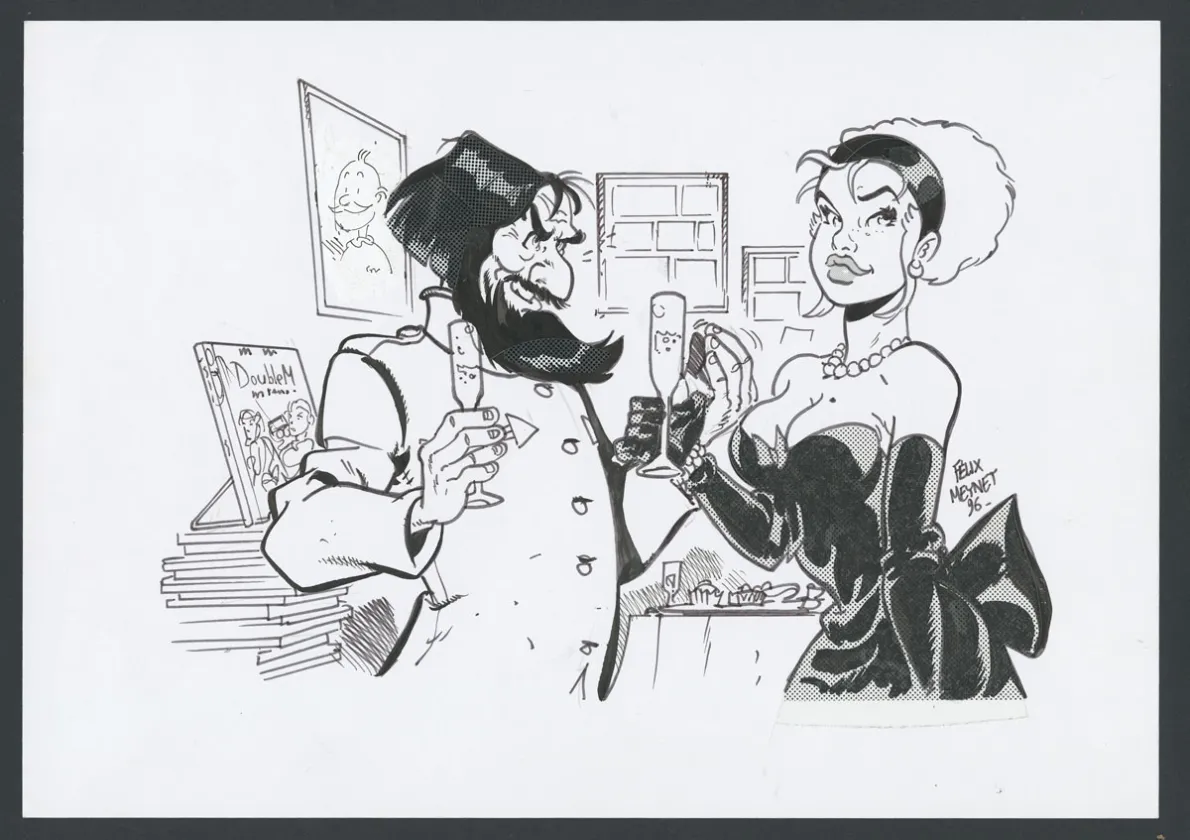 Black and white illustration, Double M, Félix Meynet